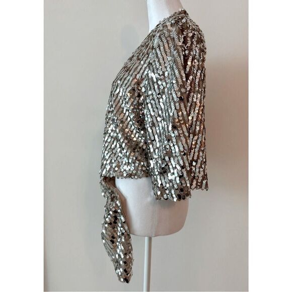 Blogger Favorite Zara NYC Night Fever Sequin Wrap Bolero Jacket Blouse - Picture 7 of 9